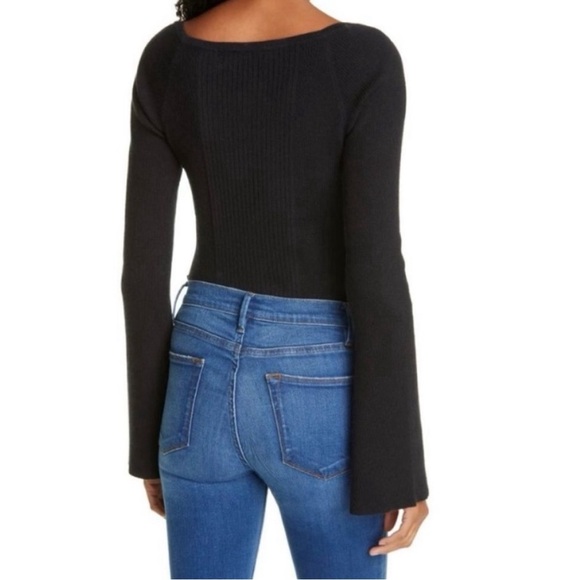FRAME silk blend square neck bell sleeve black knit top size L - Picture 2 of 6